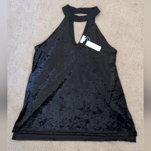 Charming Charlie Black Velvet Keyhole Halter Neck Sleeveless Dressy Tank Top